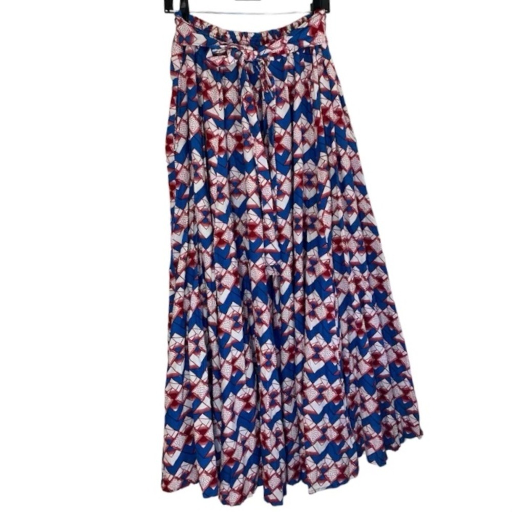 Rainbow Blue, White and Maroon Full Circle Maxi Skirt with Pockets, 100% Cotton - Picture 7 of 10